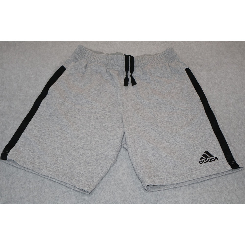 Adidas Sweat Shorts Mens Medium Gray 3-Stripe French Terry Athletic Gym Casual